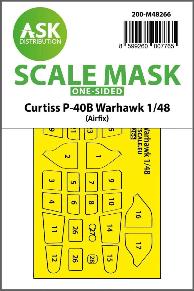 Art Scale 1/48 Art Scale Curtiss P-40B Warhawk one-sided express fit mask for Airfix