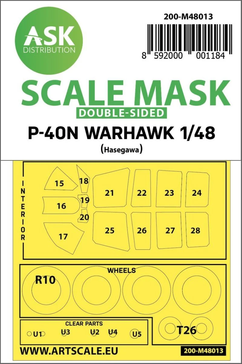 Art Scale 1/48 Art Scale Curtiss P-40N Warhawk double-sided painting mask for Hasegawa / Hobby2000