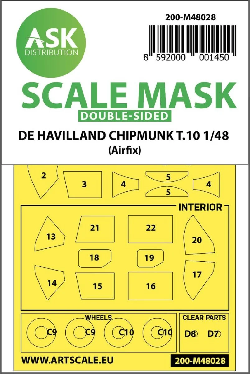 Art Scale 1/48 Art Scale De Havilland Chipmunk T.10 double-sided painting mask for Airfix