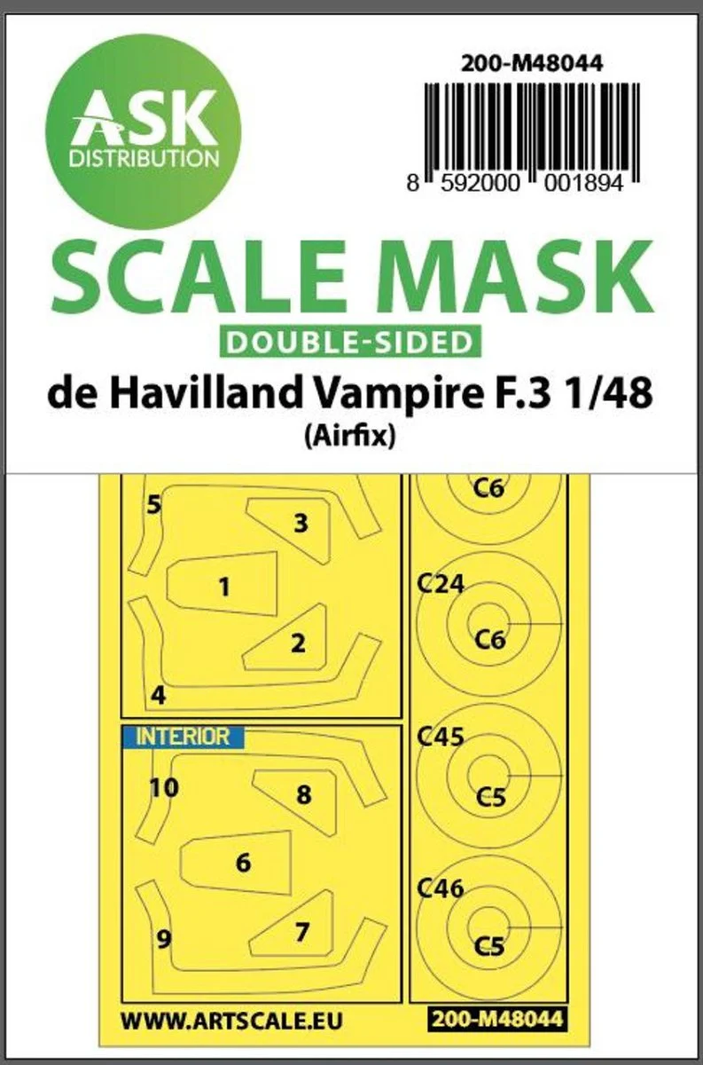 Art Scale 1/48 Art Scale De Havilland Vampire F.3 double-sided painting mask for Airfix