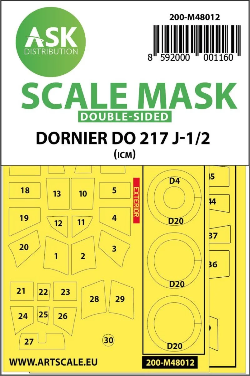 Art Scale 1/48 Art Scale Dornier Do 217J-1/2 double-sided painting mask for ICM