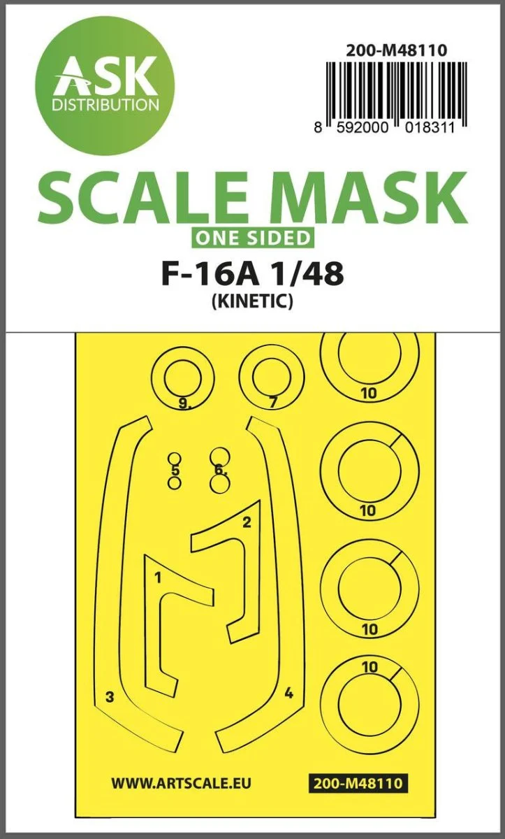 Art Scale 1/48 Art Scale F-16A one-sided express mask, self-adhesive and pre-cutted for Kinetic