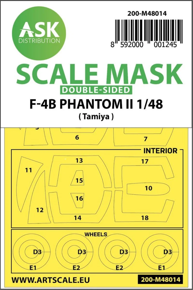 Art Scale 1/48 Art Scale F-4B Phantom double-sided painting mask for Tamiya