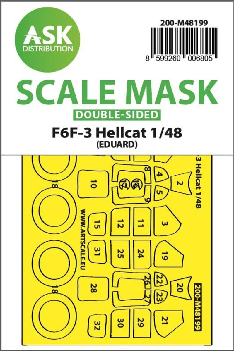 Art Scale 1/48 Art Scale F6F-3 Hellcat double-sided express fit mask for Eduard