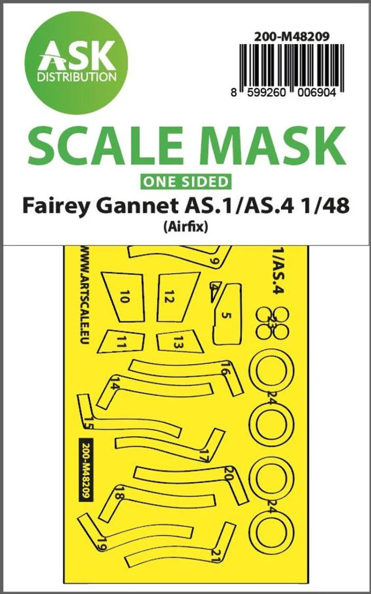 Art Scale 1/48 Art Scale Fairey Gannet AS.1/AS.4 one-sided fit and self adhesive express mask for Airfix
