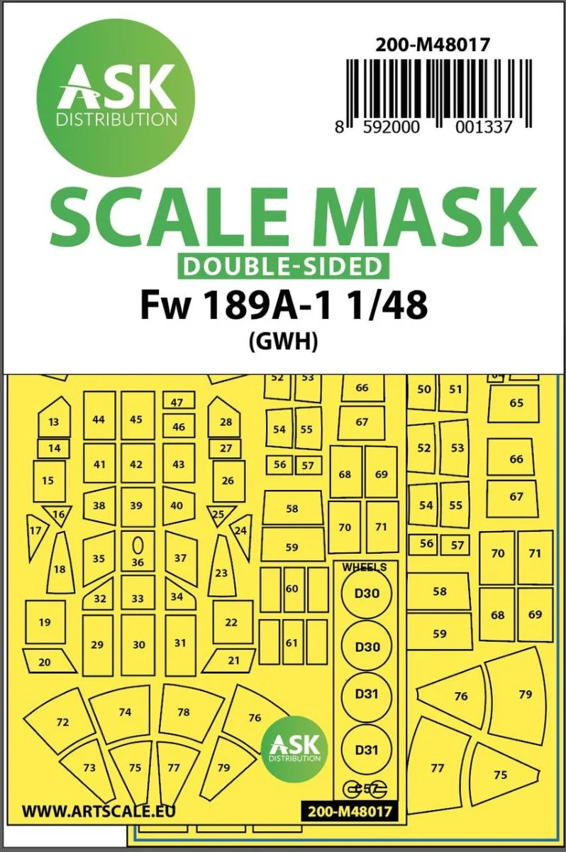 Art Scale 1/48 Art Scale Focke Wulf Fw 189 double-sided painting mask for Great Wall Hobby