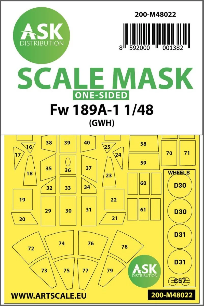 Art Scale 1/48 Art Scale Focke Wulf Fw 189 one-sided painting mask for Great Wall Hobby