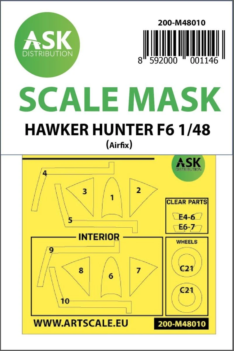 Art Scale 1/48 Art Scale Hawker Hunter F.6 double-sided painting mask for Airfix