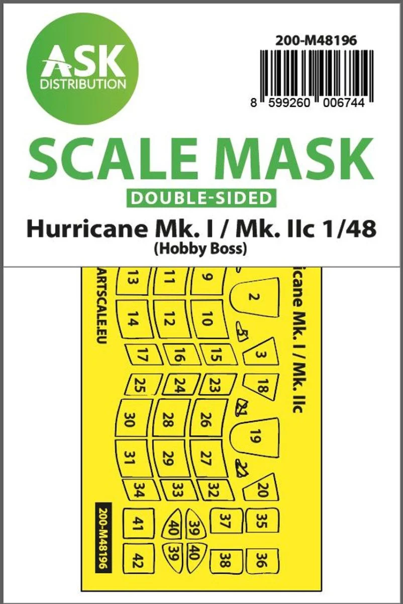 Art Scale 1/48 Art Scale Hawker Hurricane Mk.I / Mk.IIc double-sided express fit mask for Hobby Boss