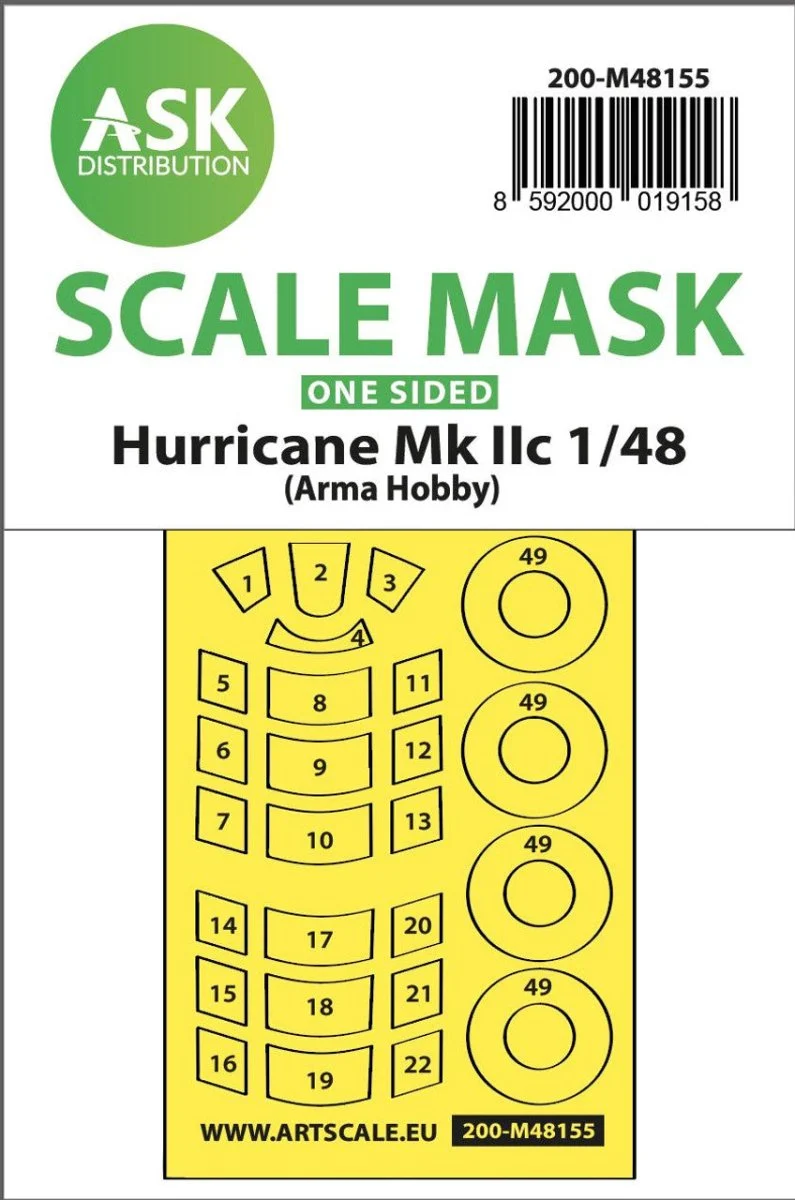 Art Scale 1/48 Art Scale Hawker Hurricane Mk.II one-sided express mask for Arma Hobby