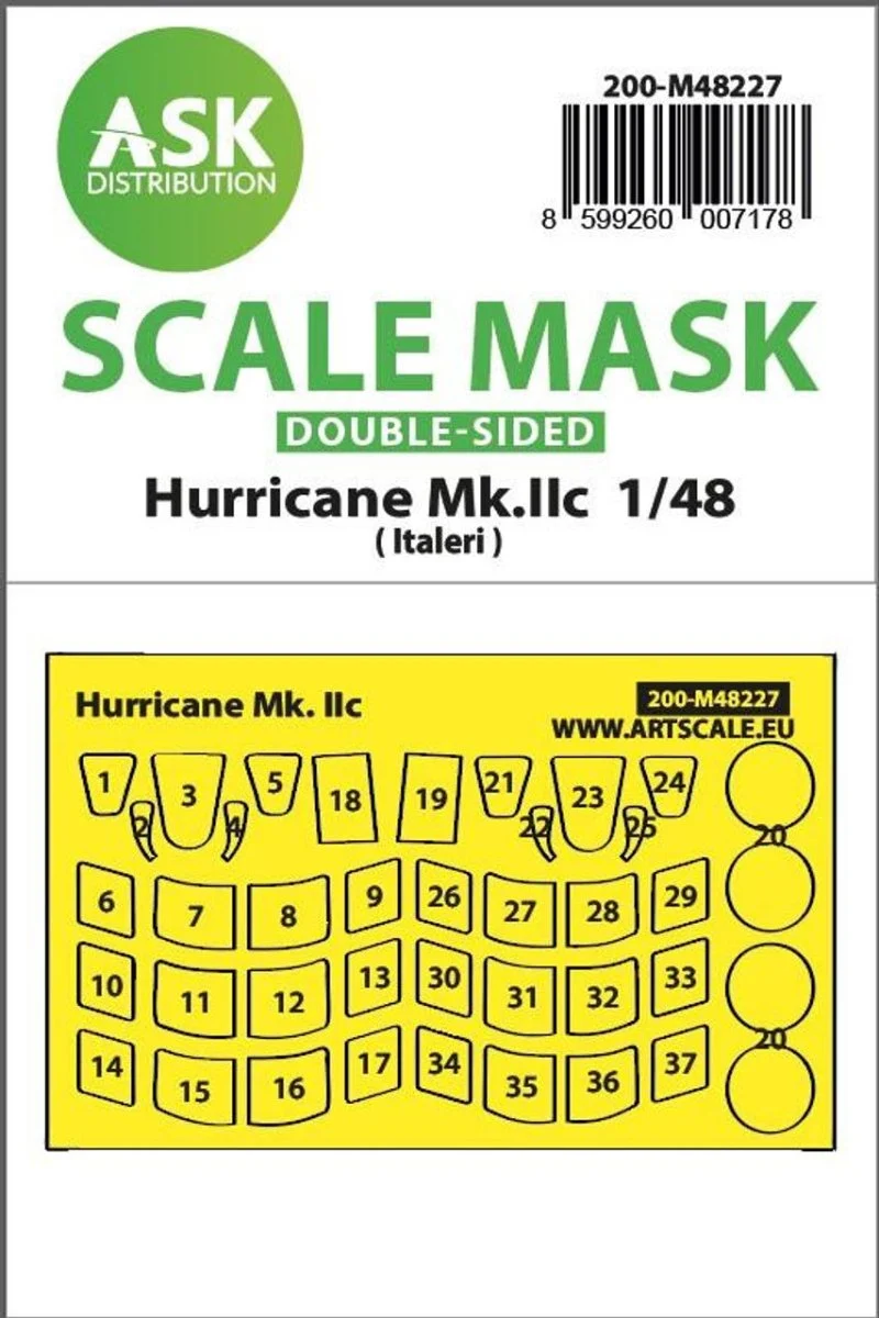 Art Scale 1/48 Art Scale Hawker Hurricane Mk.IIc double-sided express mask for Italeri