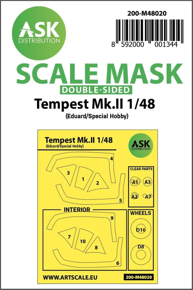 Art Scale 1/48 Art Scale Hawker Tempest Mk.II double-sided painting mask for Eduard / Special Hobby