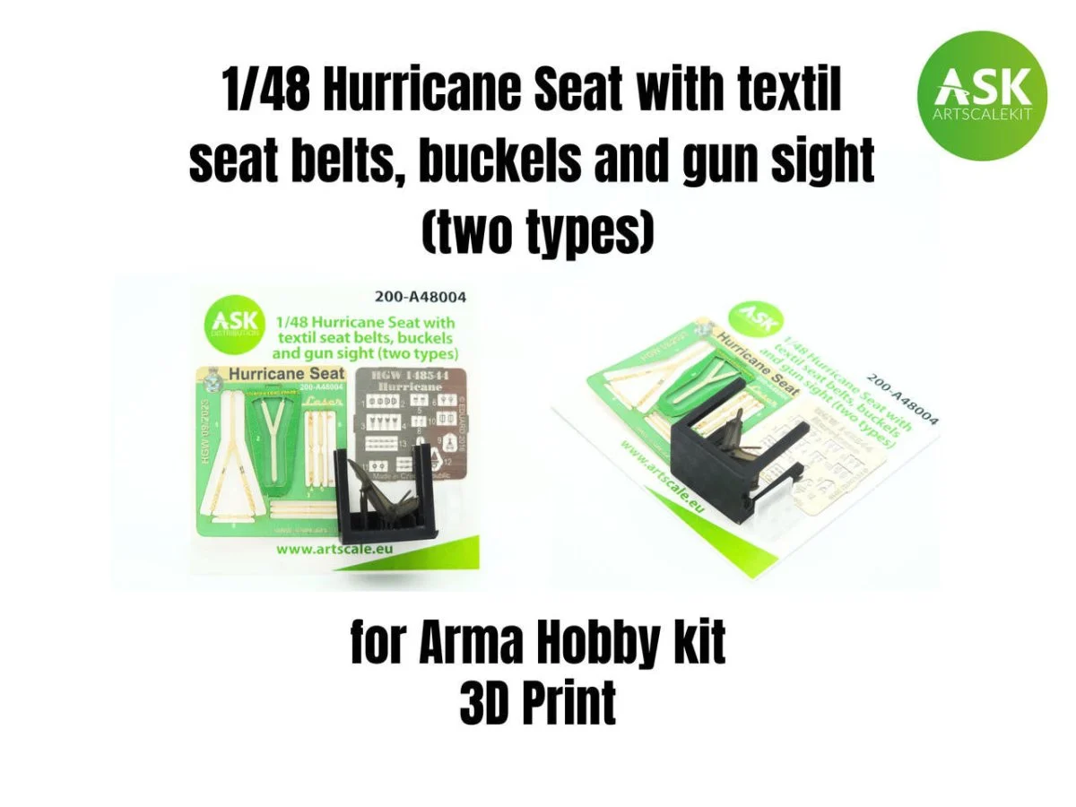 Art Scale 1/48 Art Scale Hurricane Seat with textil seat belts, buckels and gun sight (two types)