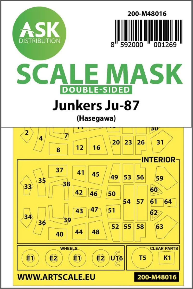 Art Scale 1/48 Art Scale Junkers Ju 87D-3 double-sided painting mask for Hasegawa / Hobby2000