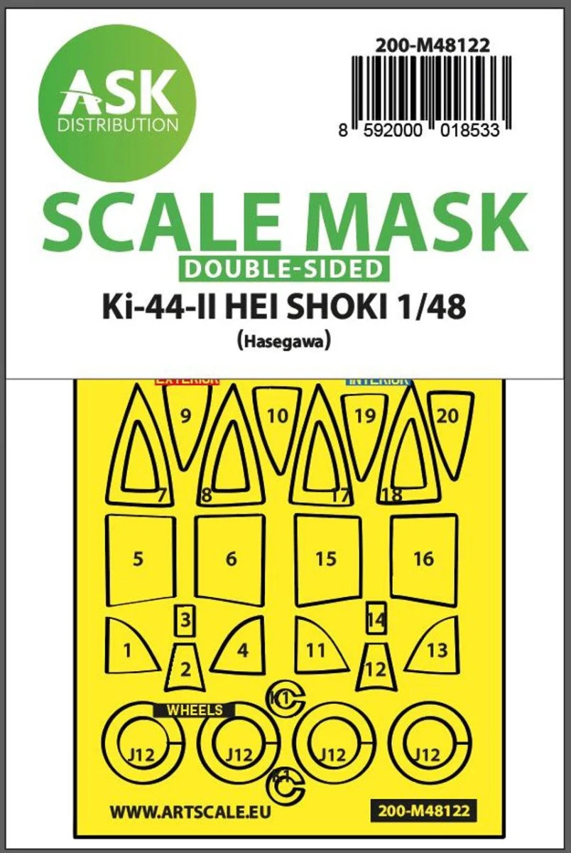 Art Scale 1/48 Art Scale Ki-44-II HEI SHOKI double-sided express mask, self-adhesive and pre-cutted for Hasegawa