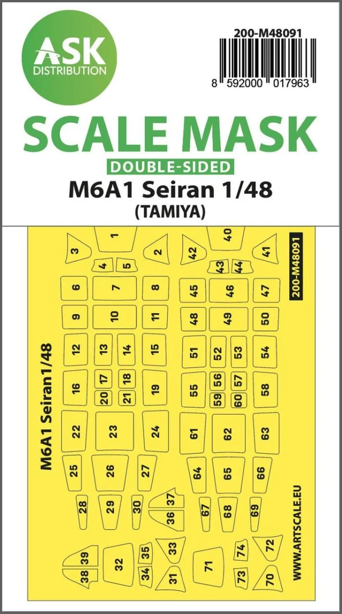 Art Scale 1/48 Art Scale M6A1 Seiran double-sided mask self-adhesive pre-cutted for Tamiya