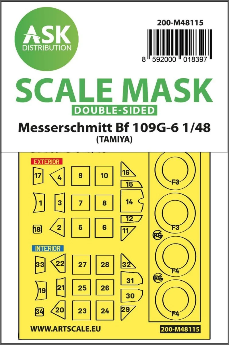 Art Scale 1/48 Art Scale Messerschmitt Bf 109G-6 double-sided express mask, self-adhesive and pre-cutted for Tamiya