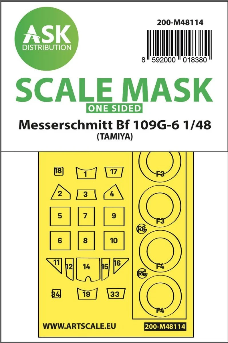 Art Scale 1/48 Art Scale Messerschmitt Bf 109G-6 one-sided express mask, self-adhesive and pre-cutted for Tamiya