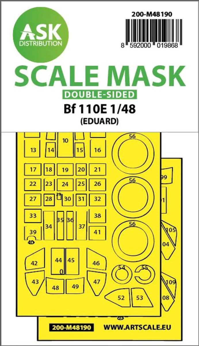 Art Scale 1/48 Art Scale Messerschmitt Bf 110E double-sided express fit mask for Eduard