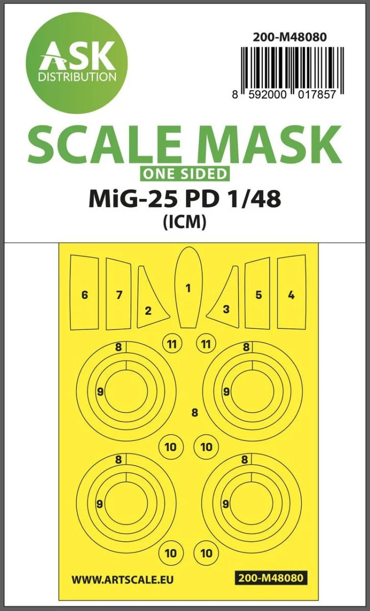 Art Scale 1/48 Art Scale MiG-25 PD one-sided mask self-adhesive pre-cutted for ICM