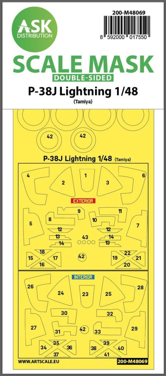 Art Scale 1/48 Art Scale P-38J Lightning double-sided mask for Tamiya