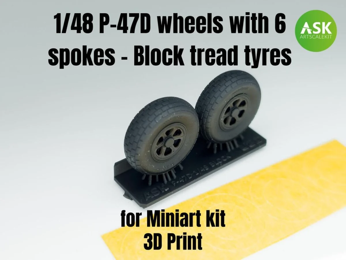 Art Scale 1/48 Art Scale P-47D wheels with 6 spokes - Block tread tyres