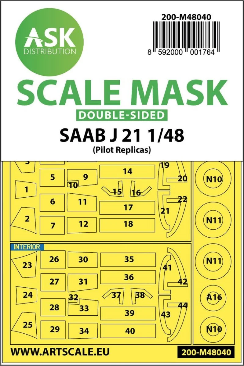 Art Scale 1/48 Art Scale SAAB J21 double-sided painting mask for Pilot Replicas