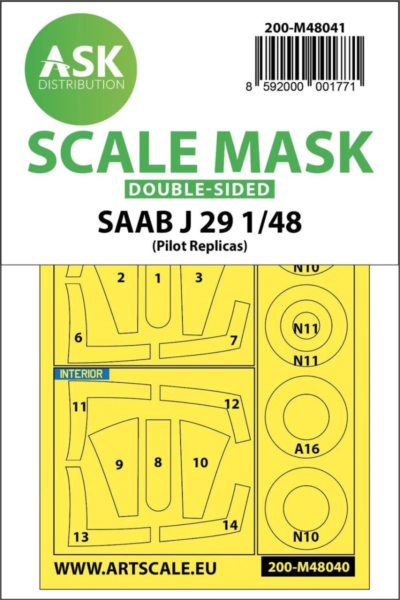 Art Scale 1/48 Art Scale SAAB J29 B double-sided painting mask for Pilot Replicas