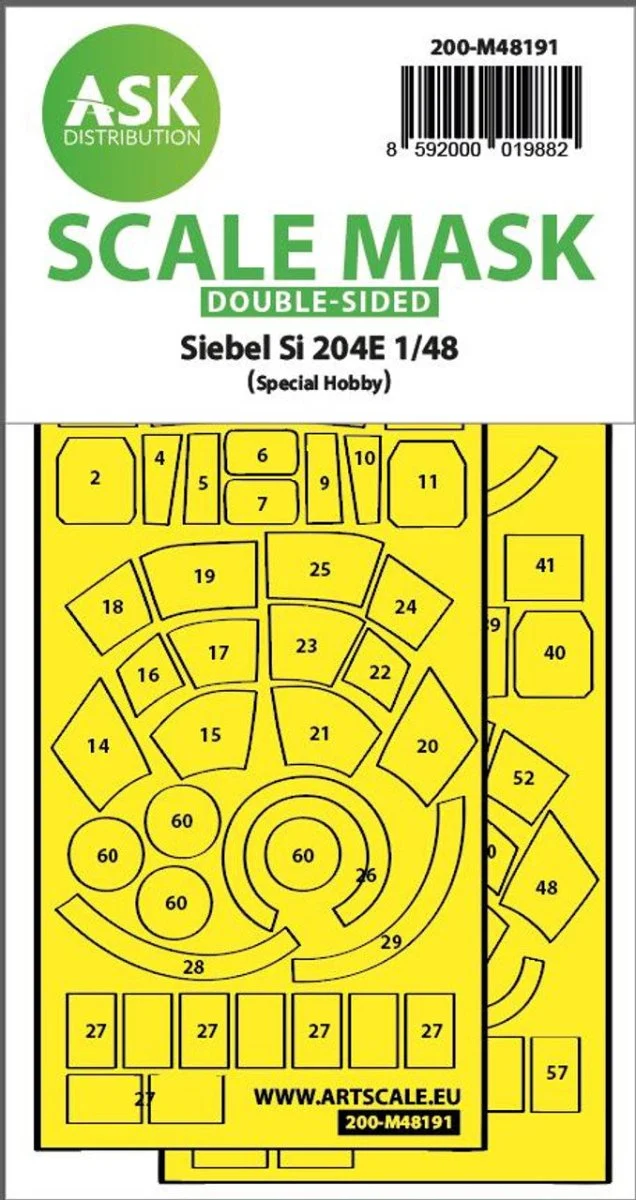 Art Scale 1/48 Art Scale Siebel Si 204E double-sided realy fit and self adhesive express mask for Special Hobby