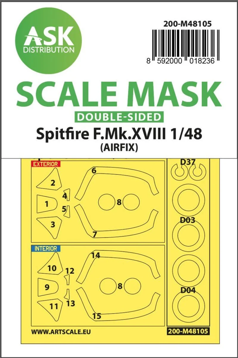 Art Scale 1/48 Art Scale Spitfire F.Mk.XVIII double-sided mask self-adhesive, pre-cutted for Airfix