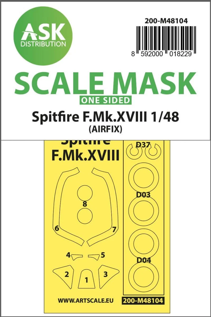Art Scale 1/48 Art Scale Spitfire F.Mk.XVIII one-sided mask self-adhesive, pre-cutted for Airfix