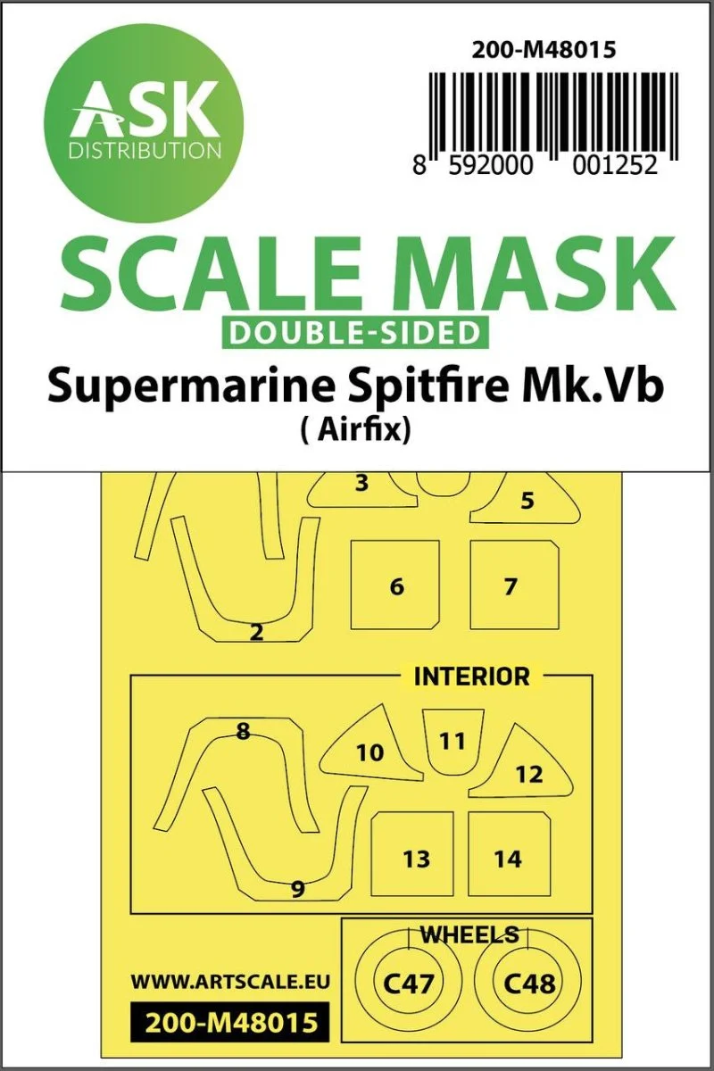 Art Scale 1/48 Art Scale Spitfire Mk.Vb double-sided painting mask for Airfix