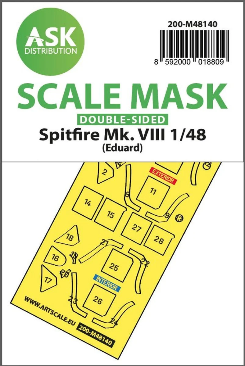 Art Scale 1/48 Art Scale Spitfire Mk.VIII double-sided express fit mask for Eduard