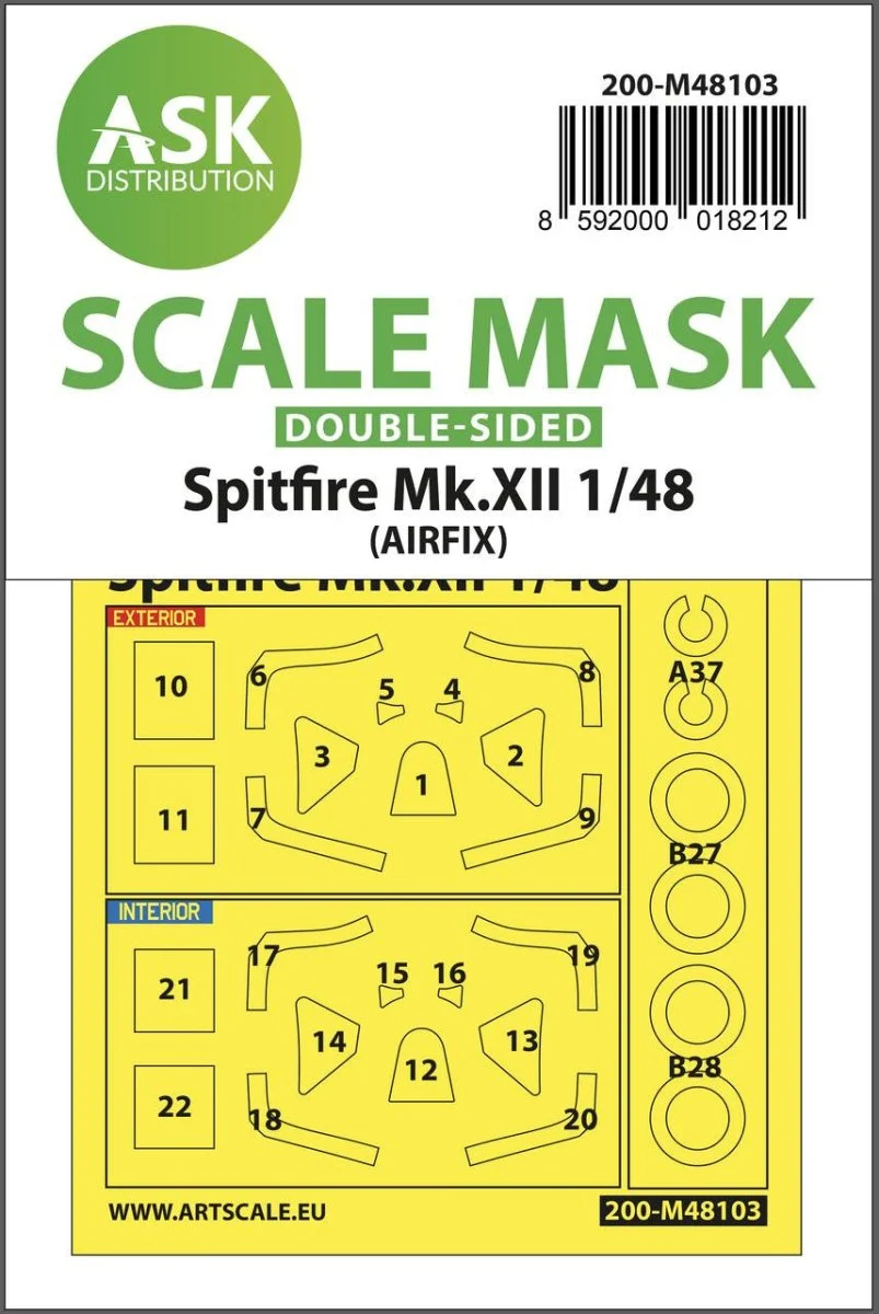 Art Scale 1/48 Art Scale Spitfire Mk.XII double-sided mask self-adhesive, pre-cutted for Airfix