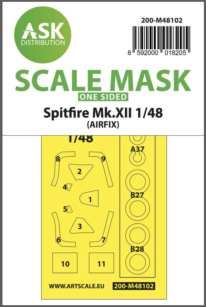 Art Scale 1/48 Art Scale Spitfire Mk.XII one-sided mask self-adhesive, pre-cutted for Airfix