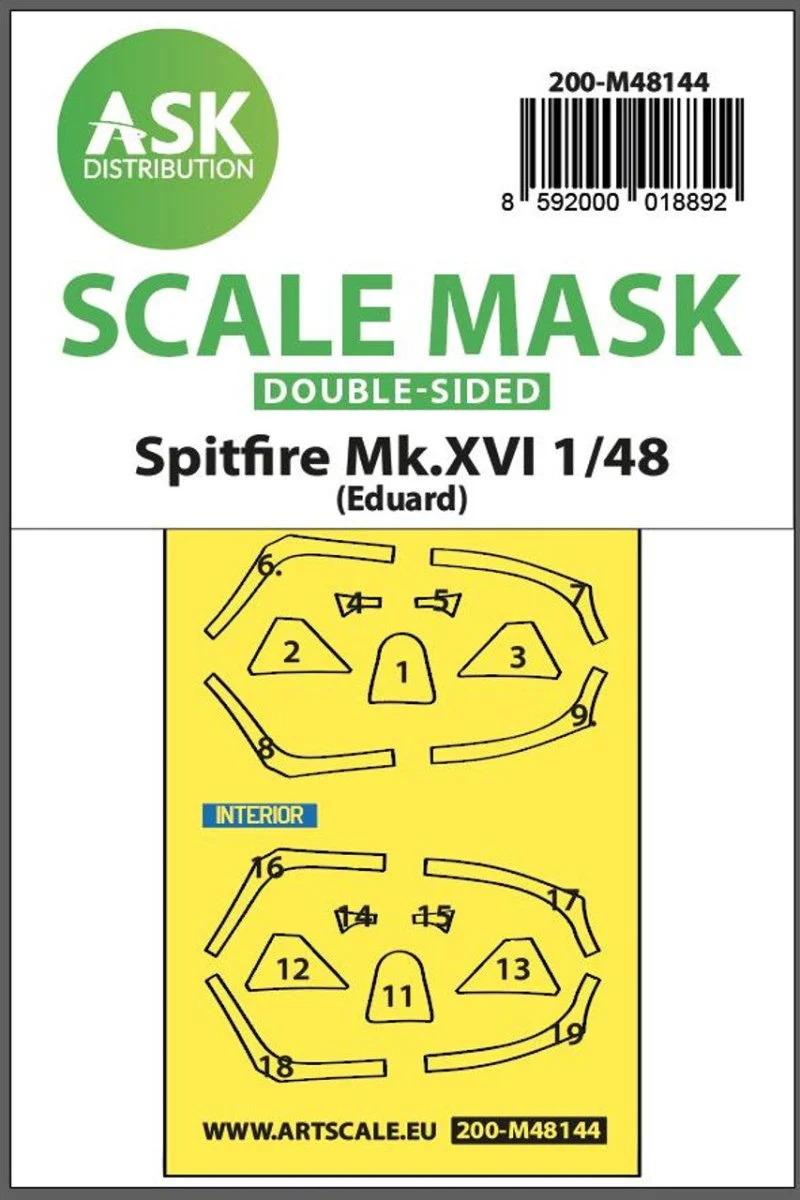 Art Scale 1/48 Art Scale Spitfire Mk.XVI double-sided express fit mask for Eduard