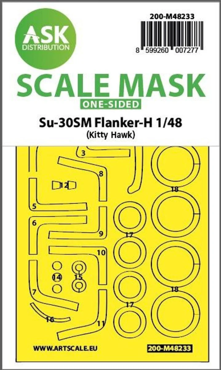Art Scale 1/48 Art Scale Su-30SM Flanker-H one-sided express fit mask for Kitty Hawk