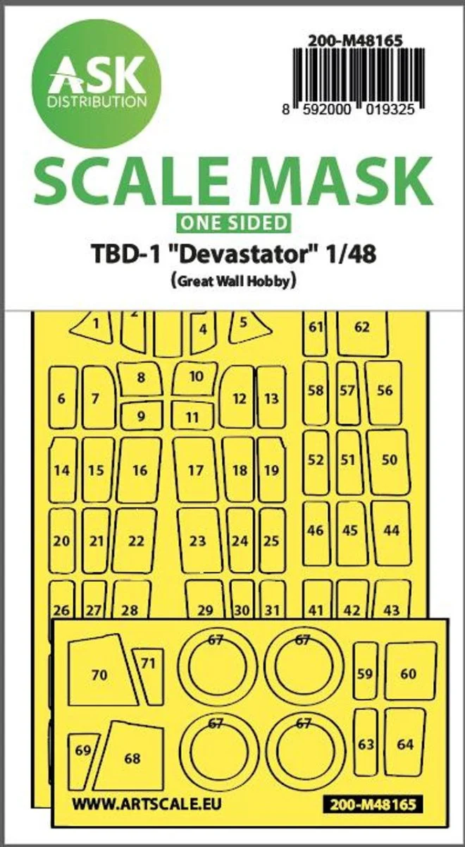 Art Scale 1/48 Art Scale TBD-1 Devastator one-sided fit express mask for Great Wall Hobby