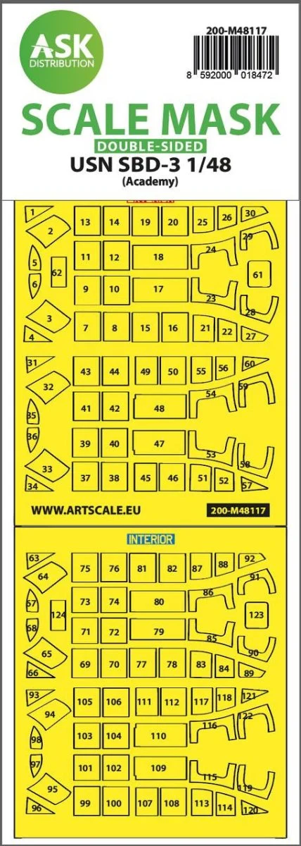 Art Scale 1/48 Art Scale USN SBD-3 double-sided express mask, self-adhesive and pre-cutted for Academy