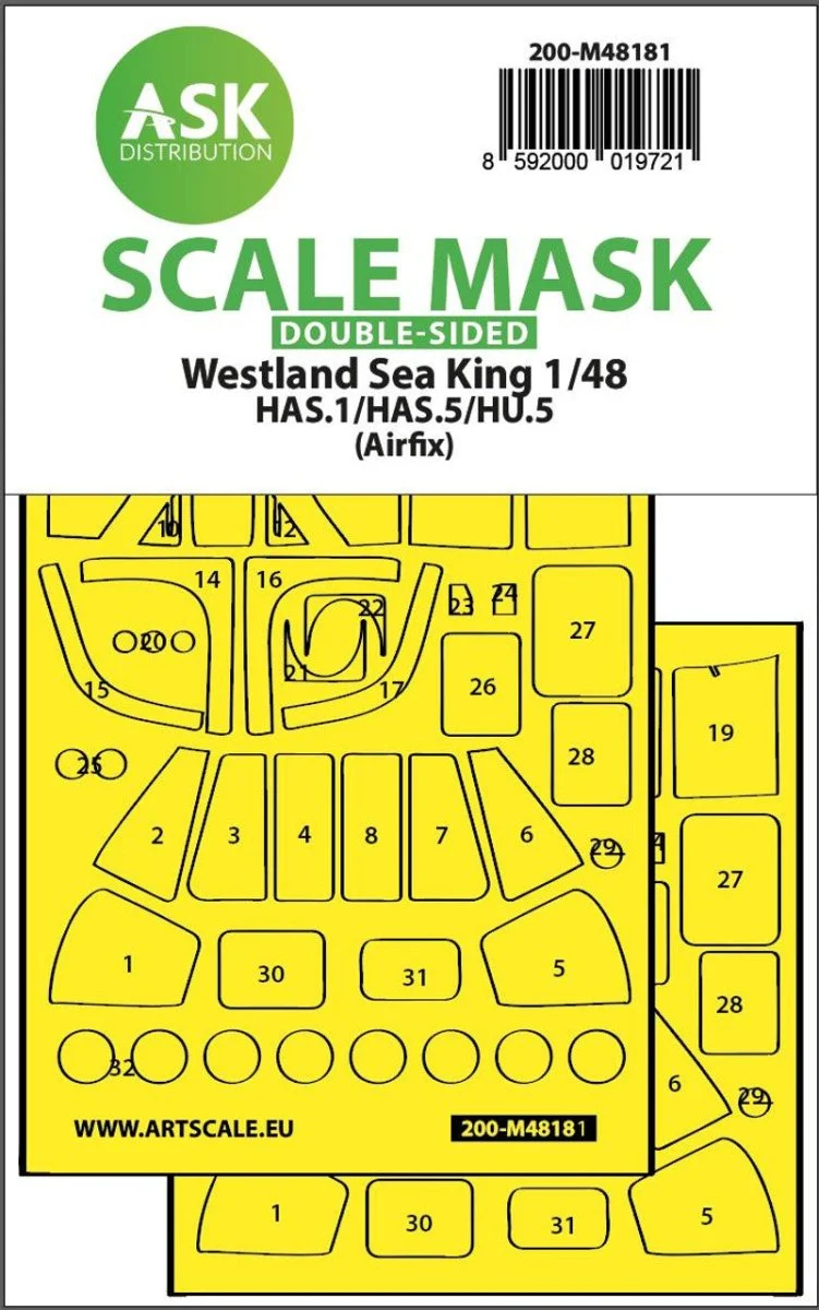 Art Scale 1/48 Art Scale Westland Sea King HAS.1/HAS.5/HU.5 double- sided express fit mask for Airfix