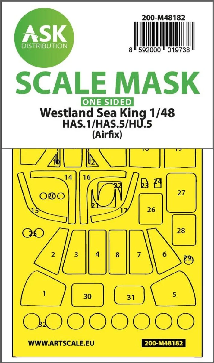 Art Scale 1/48 Art Scale Westland Sea King HAS.1/HAS.5/HU.5 one- sided express fit mask for Airfix