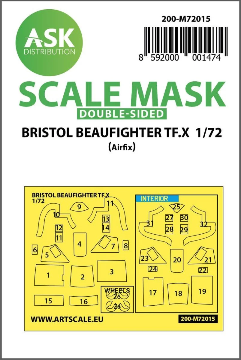 Art Scale 1/72 Art Scale Bristol Beaufighter TF.X double-sided painting mask for Airfix