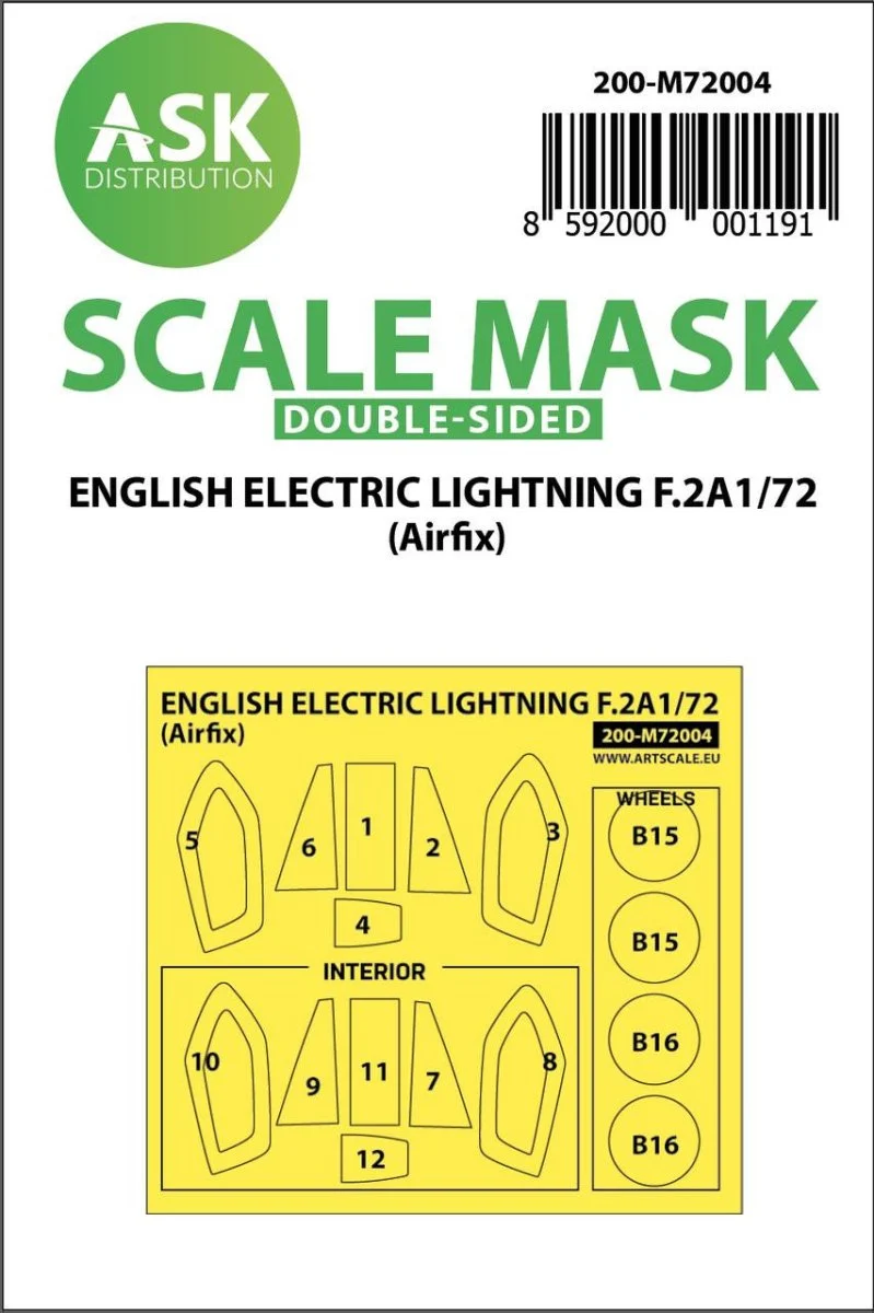 Art Scale 1/72 Art Scale EE Lightning F.2A double-sided painting mask for Airfix