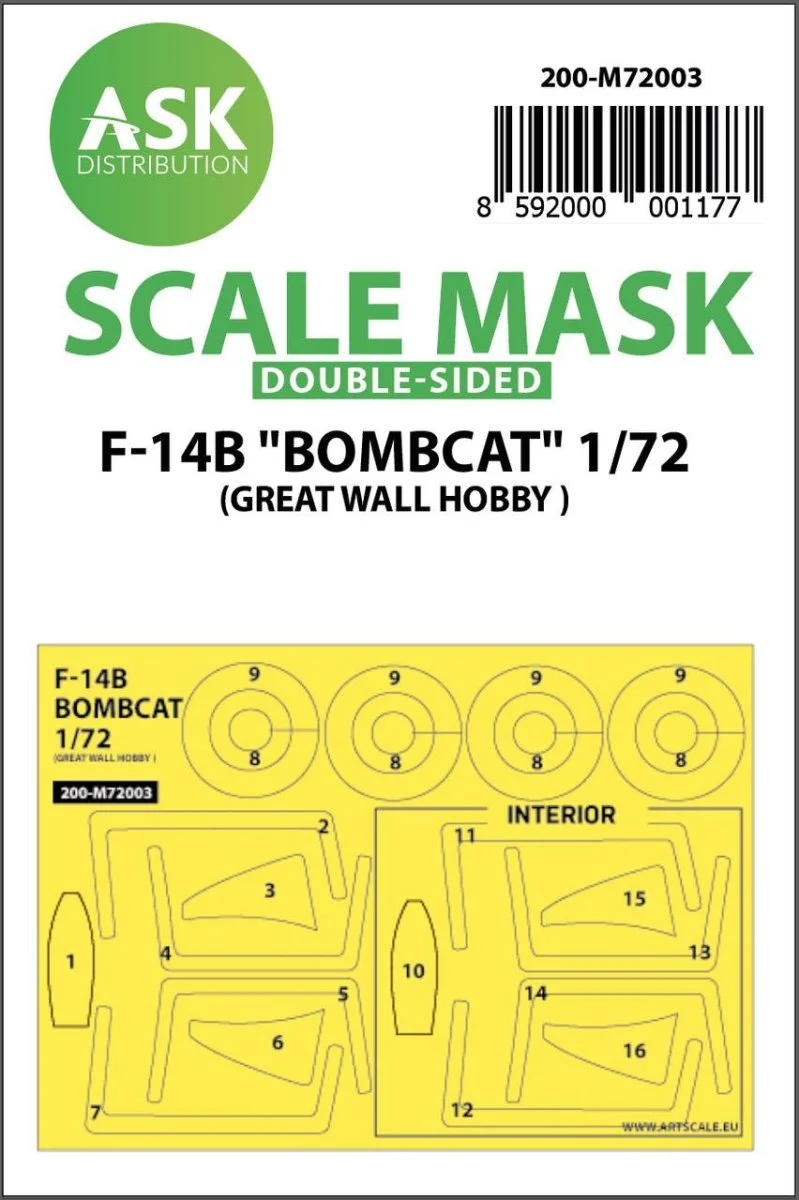 Art Scale 1/72 Art Scale F-14B Bombcat double-sided painting mask for Great Wall Hobby