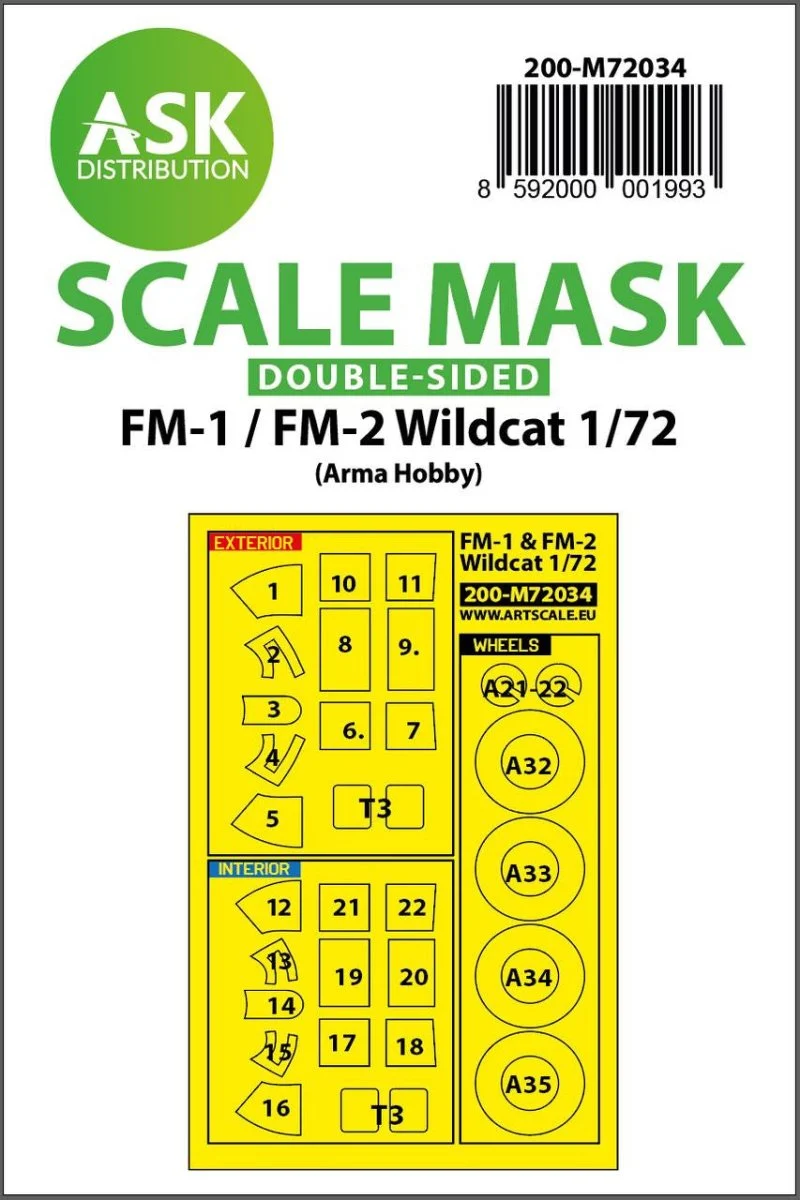 Art Scale 1/72 Art Scale FM-1 / FM-2 Wildcat double-sided painting mask for Arma Hobby