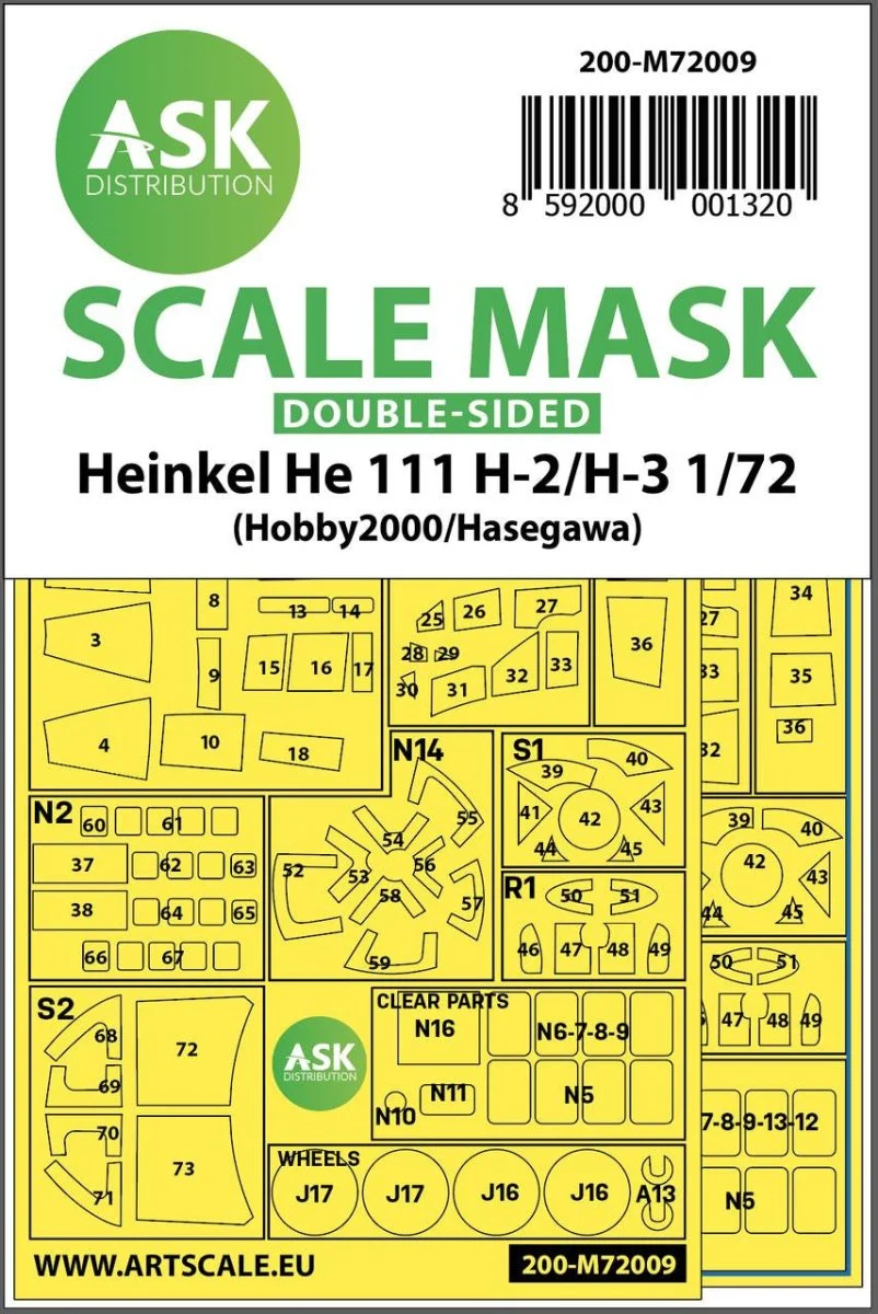 Art Scale 1/72 Art Scale Heinkel He 111H-2/H-3 double-sided painting mask for Hasegawa / Hobby2000