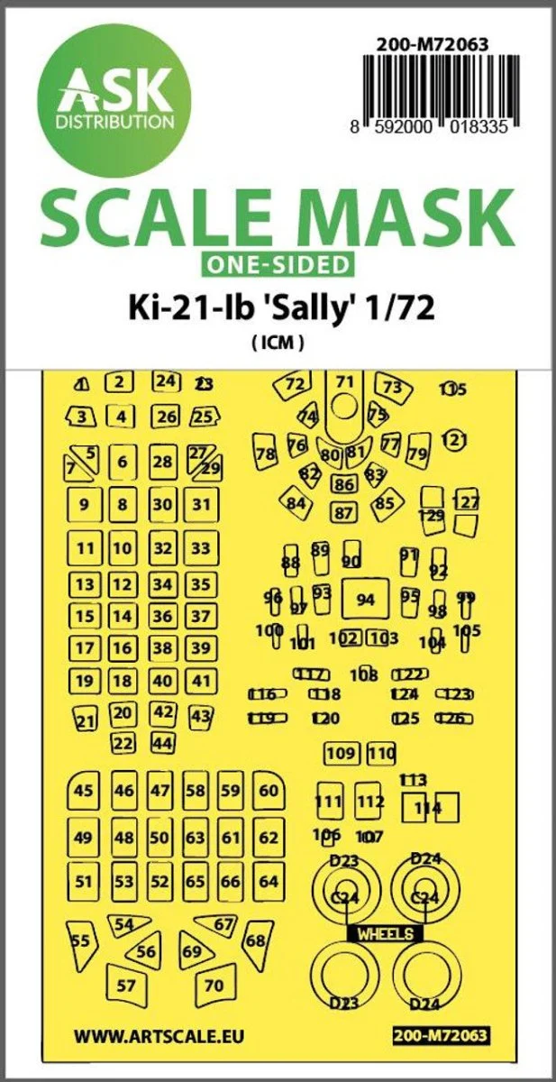 Art Scale 1/72 Art Scale Ki-21lb Sally one-sided pre-cuttet mask for ICM