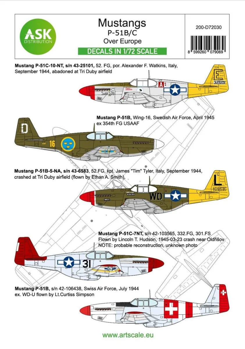 Art Scale 1/72 Art Scale P-51B Mustang part 1 - Europe. The Bastards behind the enemy lines and in foreign services