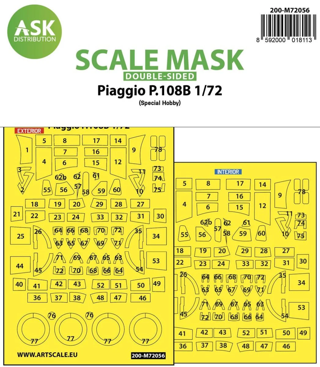 Art Scale 1/72 Art Scale Piaggio P.108B double-sided painting express mask for Special Hobby