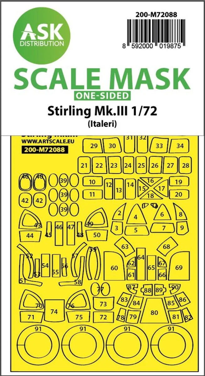 Art Scale 1/72 Art Scale Stirling Mk.III one-sided express fit mask for Italeri